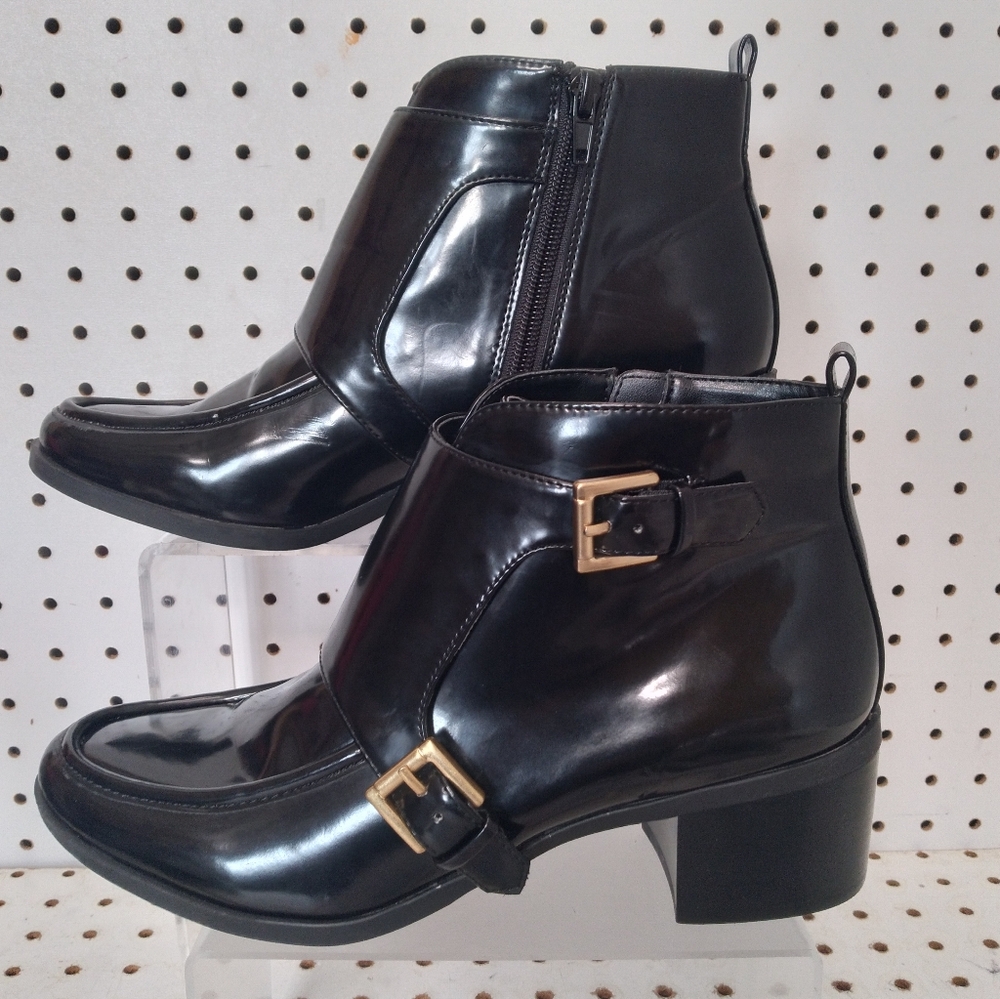 Anne Klein| Black Shoes | Women Patent Buckle Accent 2" Low Chunky Block Heel - Picture 2 of 12